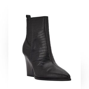 Nib Marc Fisher Mariel Block Heel Zip Booties in Black Croco